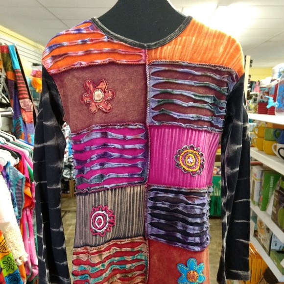 Hand Stitched Multi color Nepal Hippie Long Shirt - Picture 1 of 1
